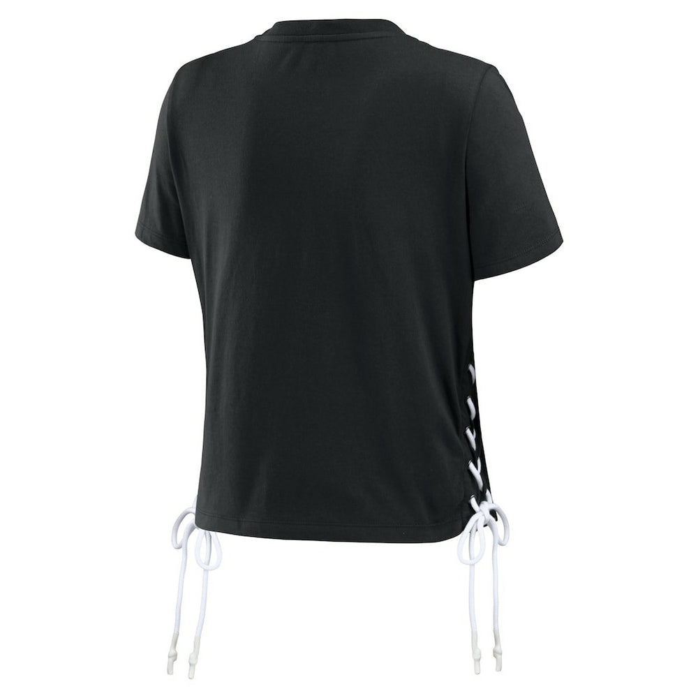 WEAR by Erin Andrews Women's Lace Up Side Modest Cropped T-Shirt - New Orleans Saints