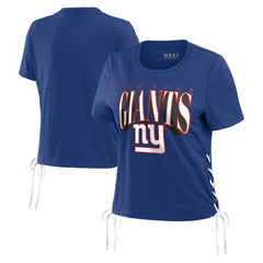 WEAR by Erin Andrews Women's Lace Up Side Modest Cropped T-Shirt - New York Giants