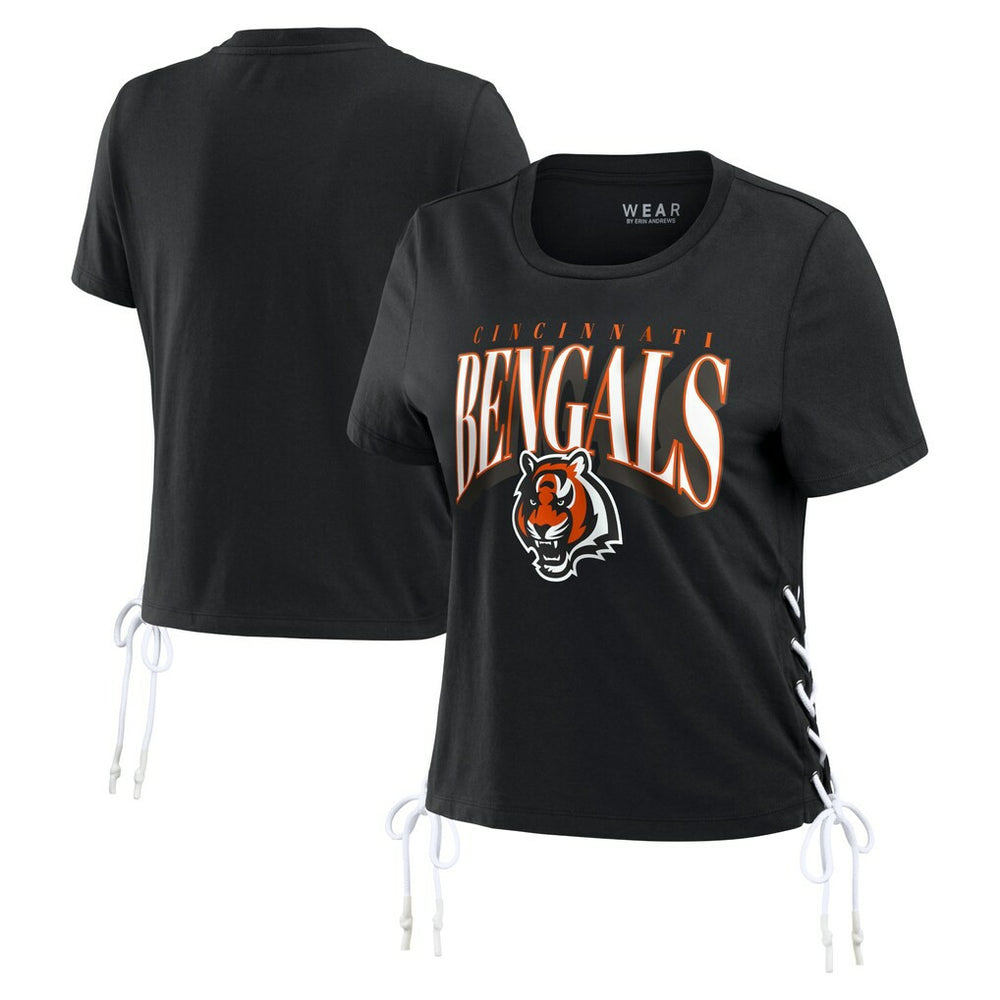 WEAR by Erin Andrews Women's Lace Up Side Modest Cropped T-Shirt - Cincinnati Bengals