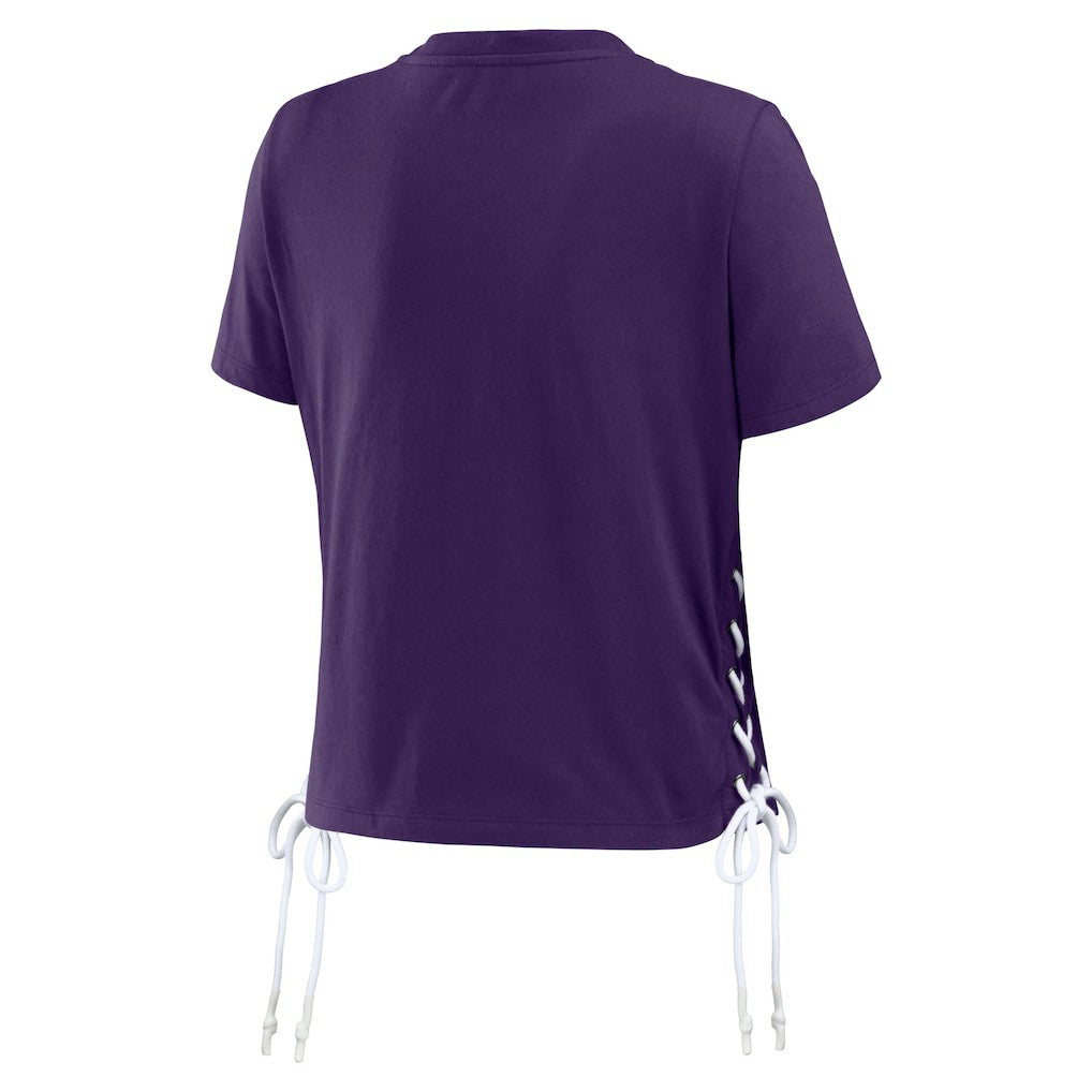 WEAR by Erin Andrews Women's Lace Up Side Modest Cropped T-Shirt - Baltimore Ravens