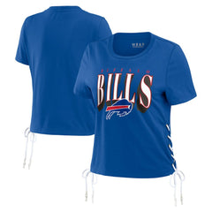 WEAR by Erin Andrews Women's Lace Up Side Modest Cropped T-Shirt - Buffalo Bills