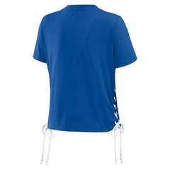 WEAR by Erin Andrews Women's Lace Up Side Modest Cropped T-Shirt - Buffalo Bills