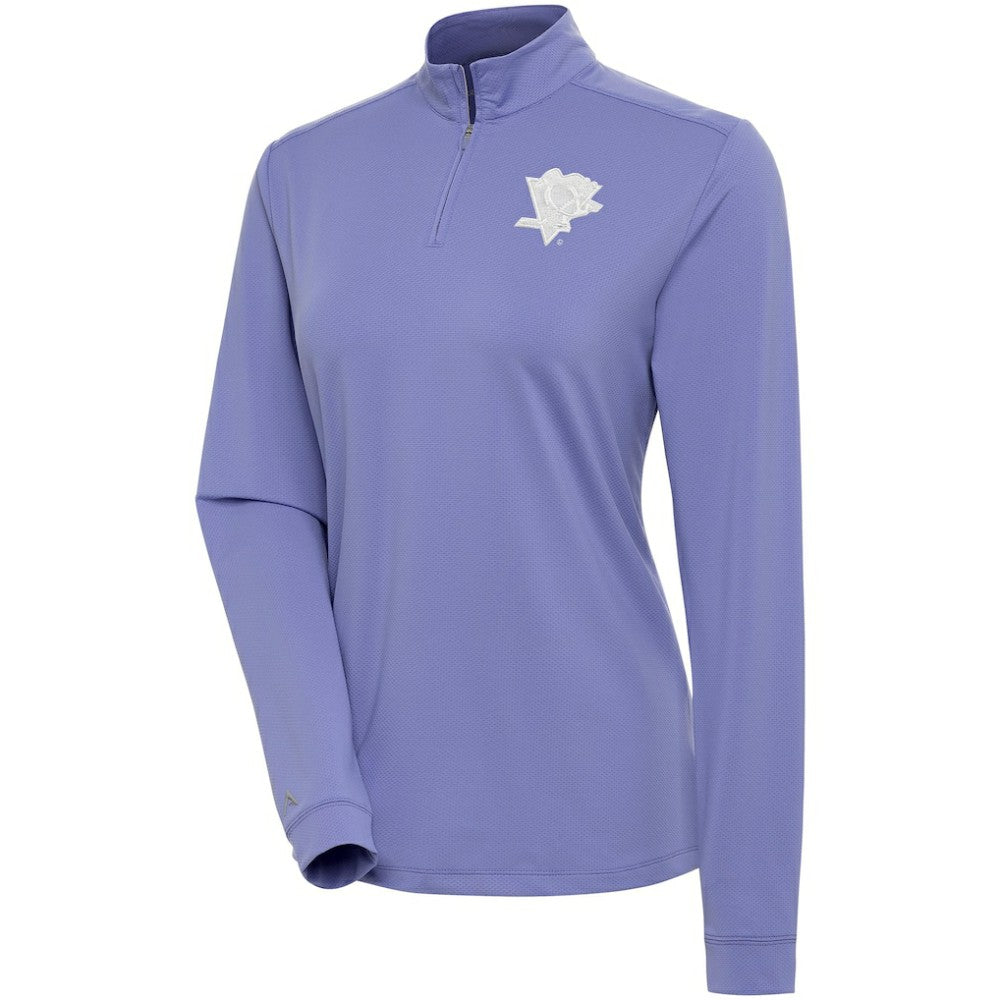 NHL Heather Purple Pittsburgh Penguins Antigua Women's White Logo Finish Quarter-Zip Top