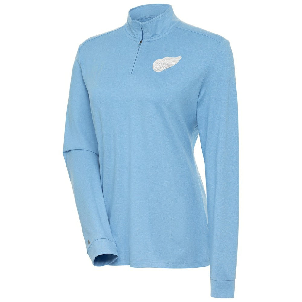 NHL Light Blue Detroit Red Wings Antigua Women's White Logo Mentor Quarter-Zip Jacket
