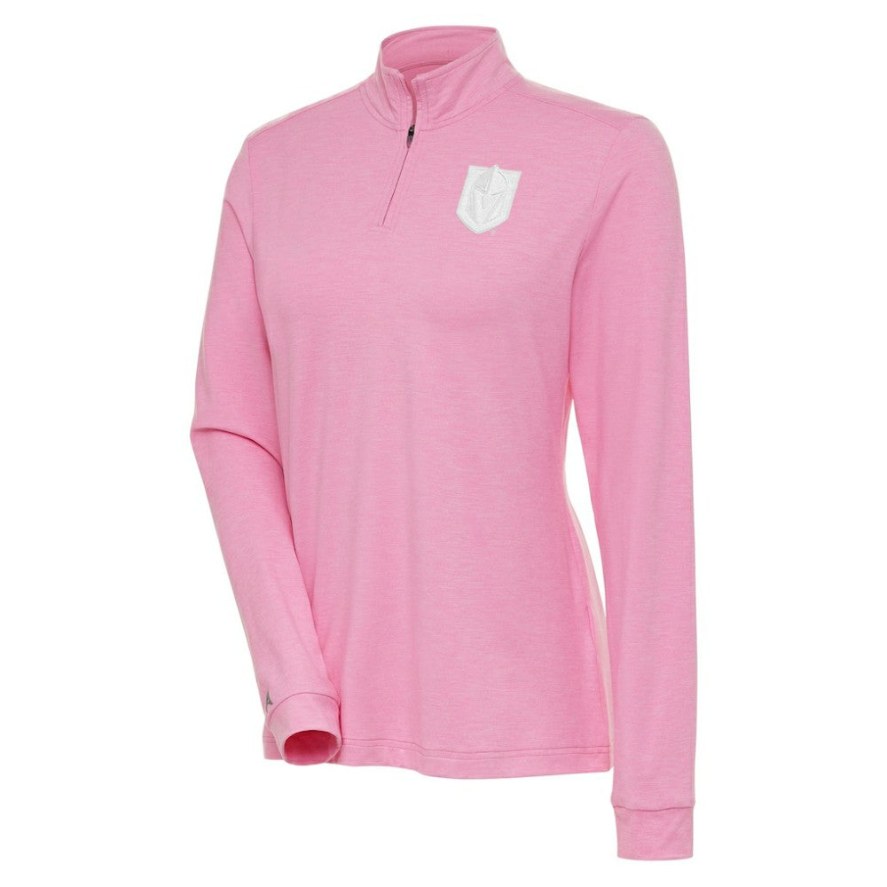 NHL Pink Vegas Golden Knights Antigua Women's White Logo Mentor Quarter-Zip Jacket