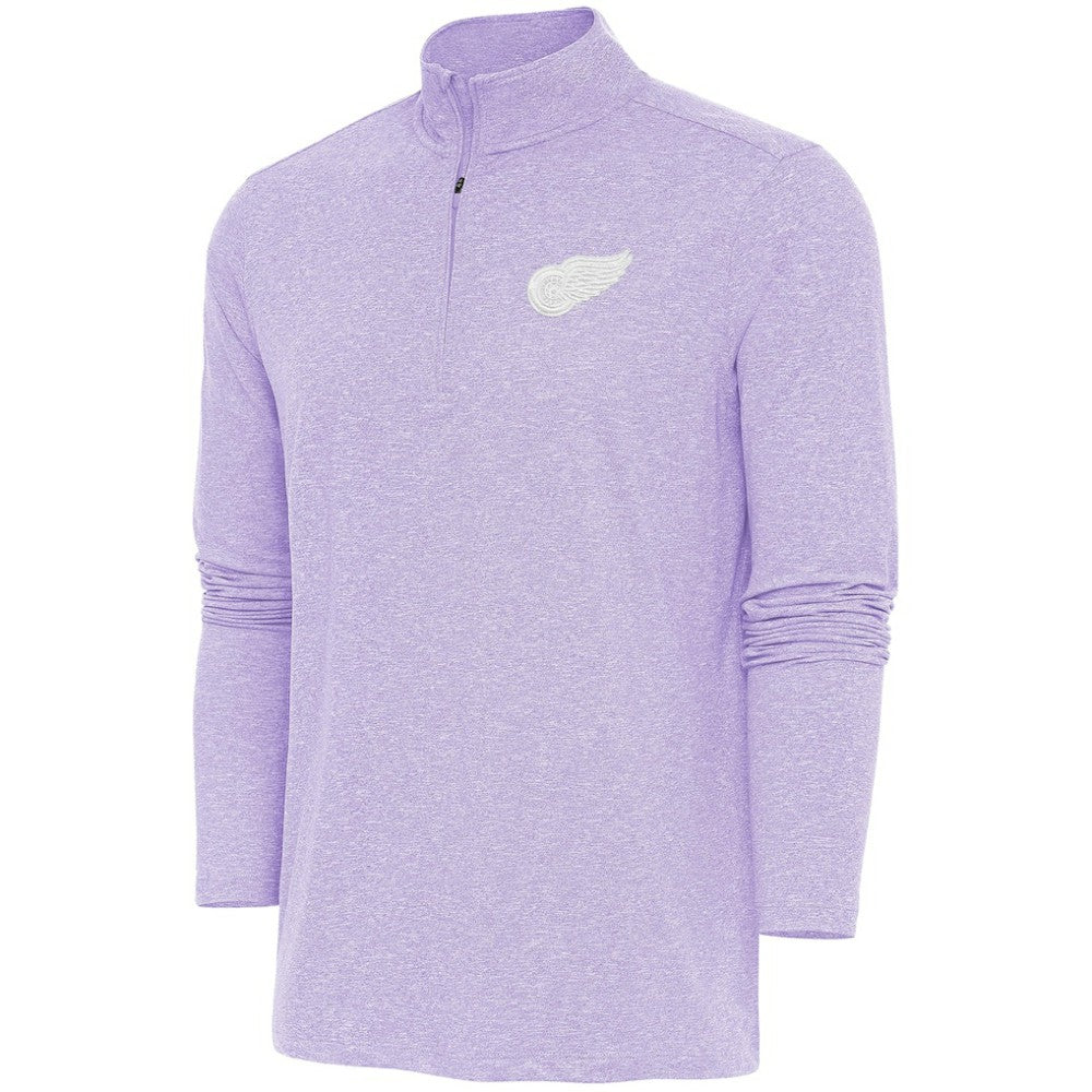 NHL Lavender Detroit Red Wings Antigua White Logo Hunk Quarter-Zip Pullover