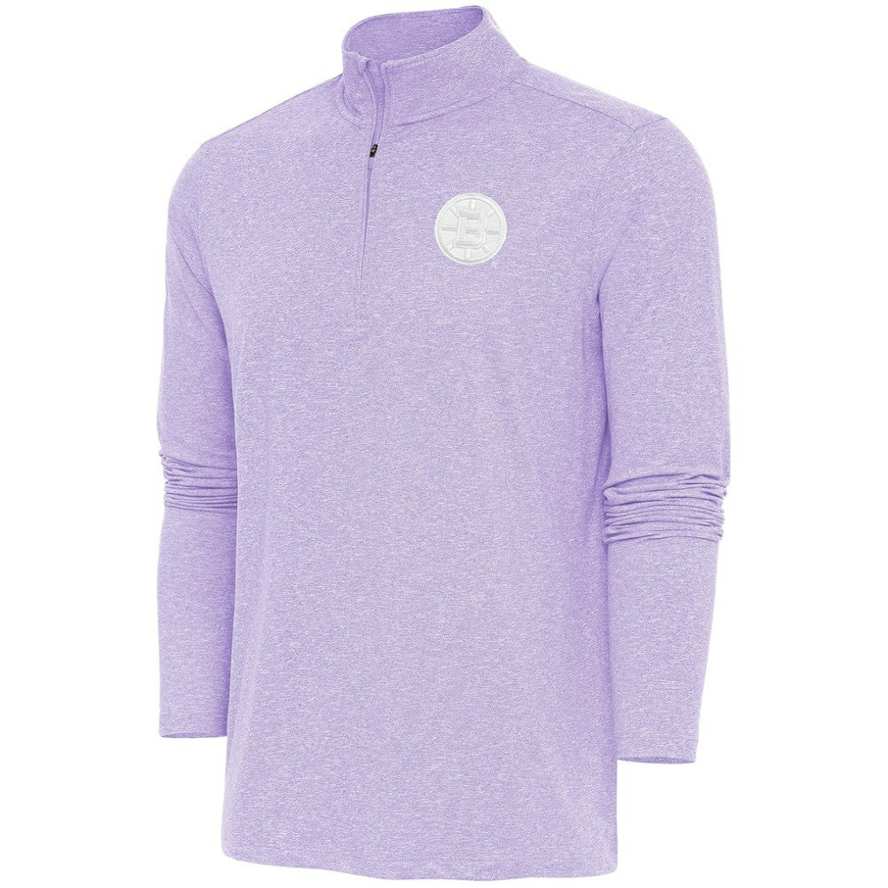 NHL Lavender Boston Bruins Antigua White Logo Hunk Quarter-Zip Pullover