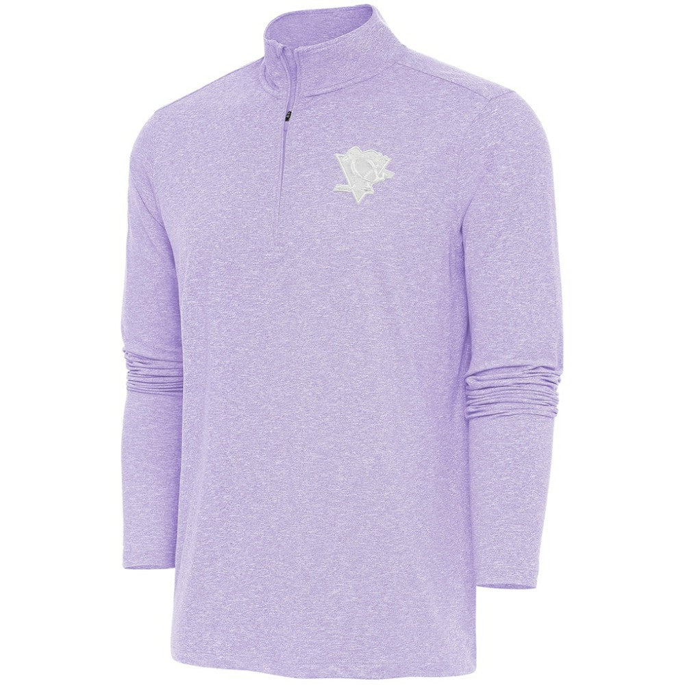 NHL Lavender Pittsburgh Penguins Antigua White Logo Hunk Quarter-Zip Pullover