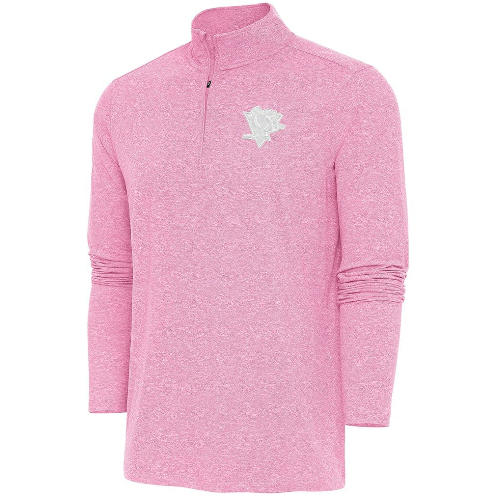 NHL Pink Pittsburgh Penguins Antigua White Logo Hunk Quarter-Zip Pullover