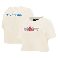 NBA Philadelphia 76ers Pro Standard Women's Retro Striper SJ Cropped Boxy T-Shirt
