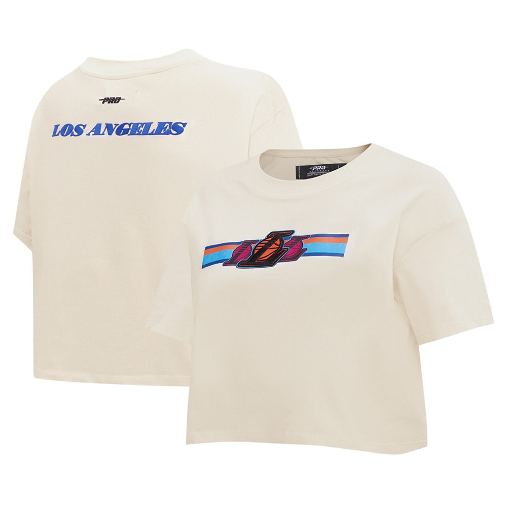 NBA Los Angeles Lakers Pro Standard Women's Retro Striper SJ Cropped Boxy T-Shirt