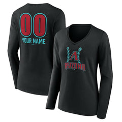 MLB Arizona Diamondbacks Women's Personalized Name & Number Fastball Long Sleeve V-Neck T-Shirt