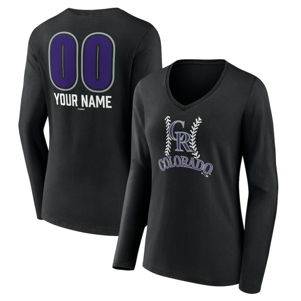 MLB Colorado Rockies Women's Personalized Name & Number Fastball Long Sleeve V-Neck T-Shirt