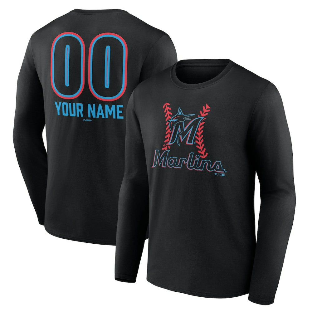 MLB Miami Marlins Personalized Name & Number Fastball Long Sleeve T-Shirt