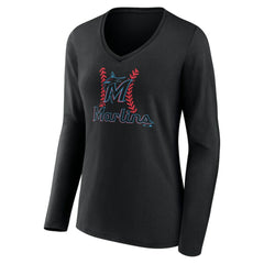MLB Miami Marlins Women's Personalized Name & Number Fastball Long Sleeve V-Neck T-Shirt