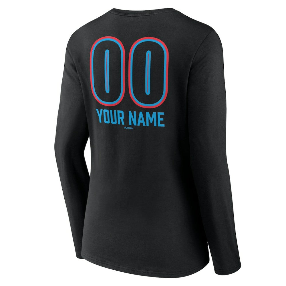 MLB Miami Marlins Women's Personalized Name & Number Fastball Long Sleeve V-Neck T-Shirt