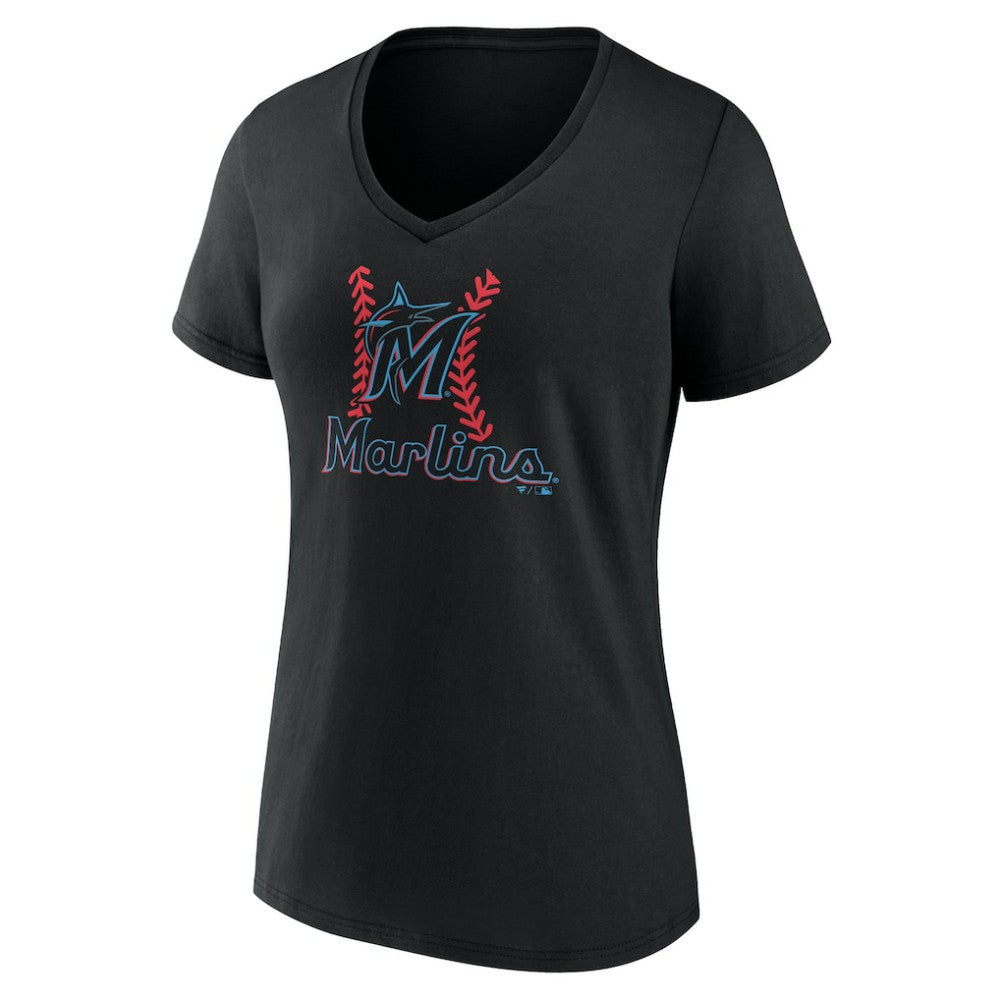 MLB Miami Marlins Women's Personalized Name & Number Fastball V-Neck T-Shirt
