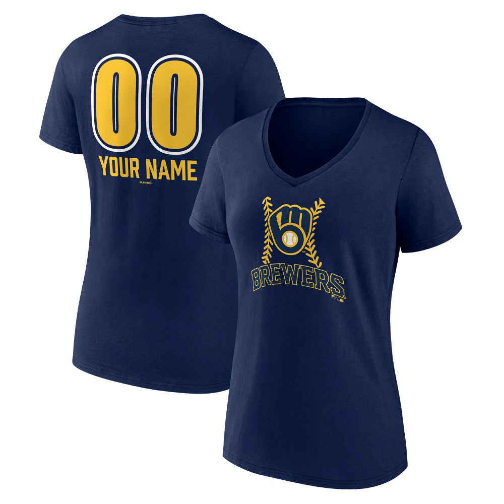 MLB Milwaukee Brewers Women's Personalized Name & Number Fastball V-Neck T-Shirt