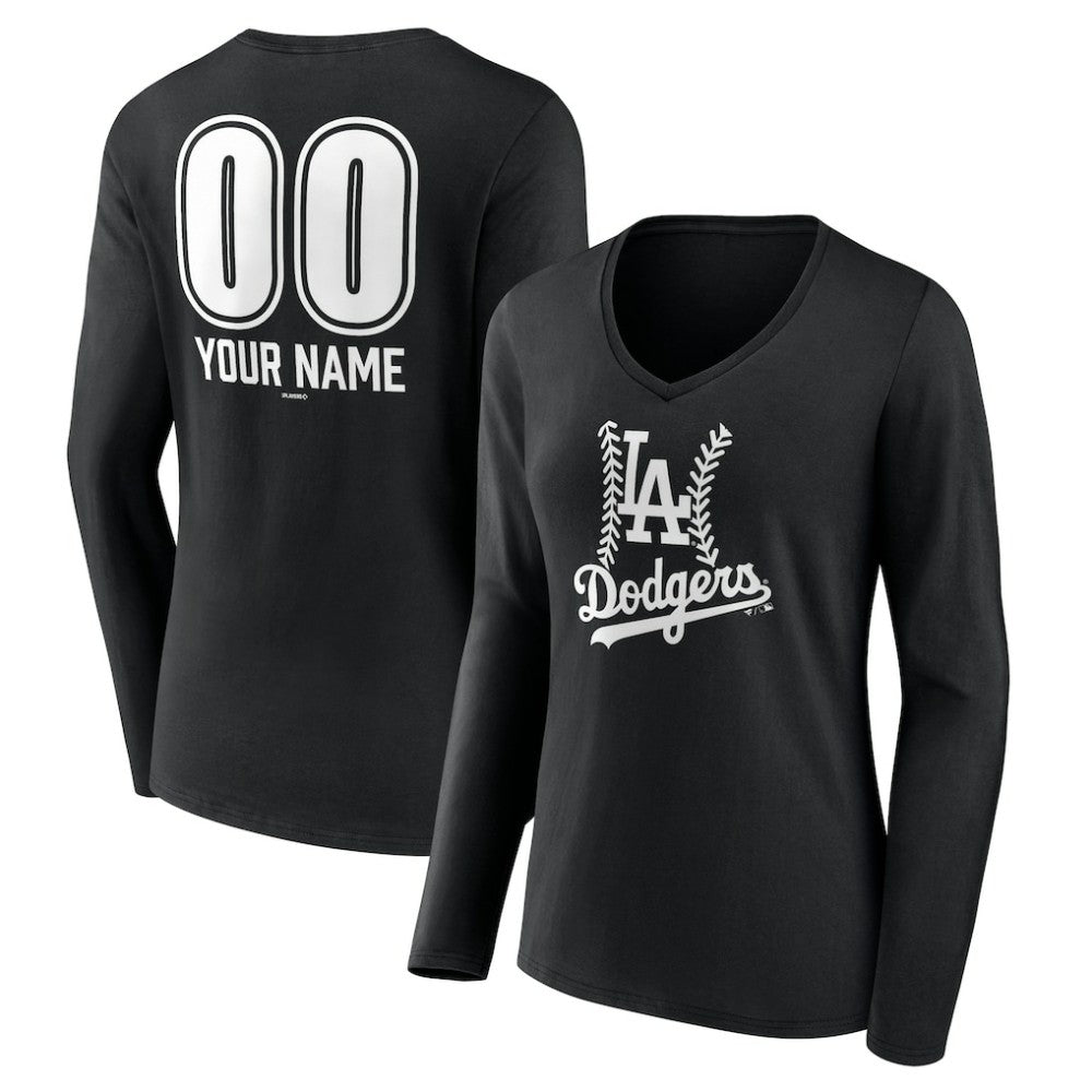 MLB Los Angeles Dodgers Women's Personalized Name & Number Fastball Long Sleeve V-Neck T-Shirt