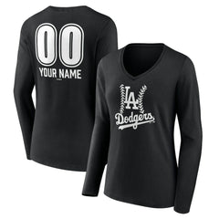 MLB Los Angeles Dodgers Women's Personalized Name & Number Fastball Long Sleeve V-Neck T-Shirt