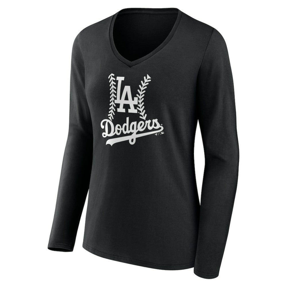 MLB Los Angeles Dodgers Women's Personalized Name & Number Fastball Long Sleeve V-Neck T-Shirt
