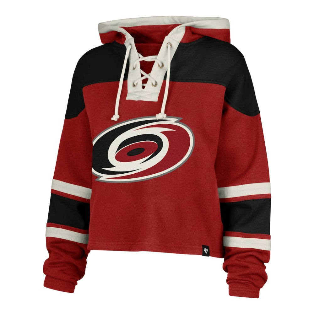 NHL Red Sebastian Aho Carolina Hurricanes '47 Women's Superior Lacer Cropped Pullover Hoodie
