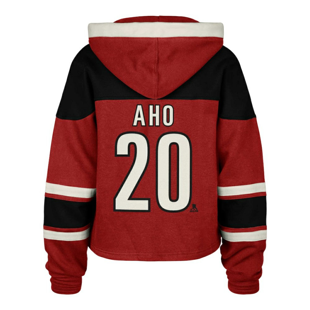 NHL Red Sebastian Aho Carolina Hurricanes '47 Women's Superior Lacer Cropped Pullover Hoodie