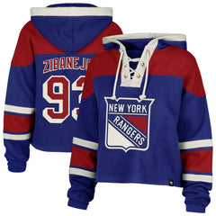 NHL Blue Mika Zibanejad New York Rangers '47 Women's Superior Lacer Cropped Pullover Hoodie