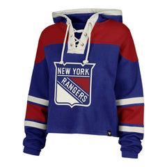 NHL Blue Mika Zibanejad New York Rangers '47 Women's Superior Lacer Cropped Pullover Hoodie