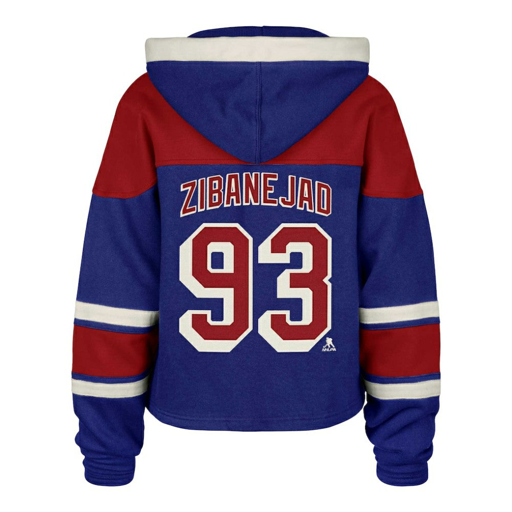 NHL Blue Mika Zibanejad New York Rangers '47 Women's Superior Lacer Cropped Pullover Hoodie