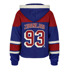 NHL Blue Mika Zibanejad New York Rangers '47 Women's Superior Lacer Cropped Pullover Hoodie