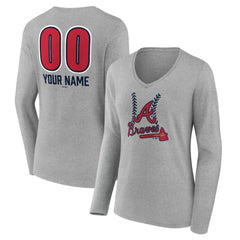 MLB Atlanta Braves Women's Personalized Name & Number Fastball Long Sleeve V-Neck T-Shirt