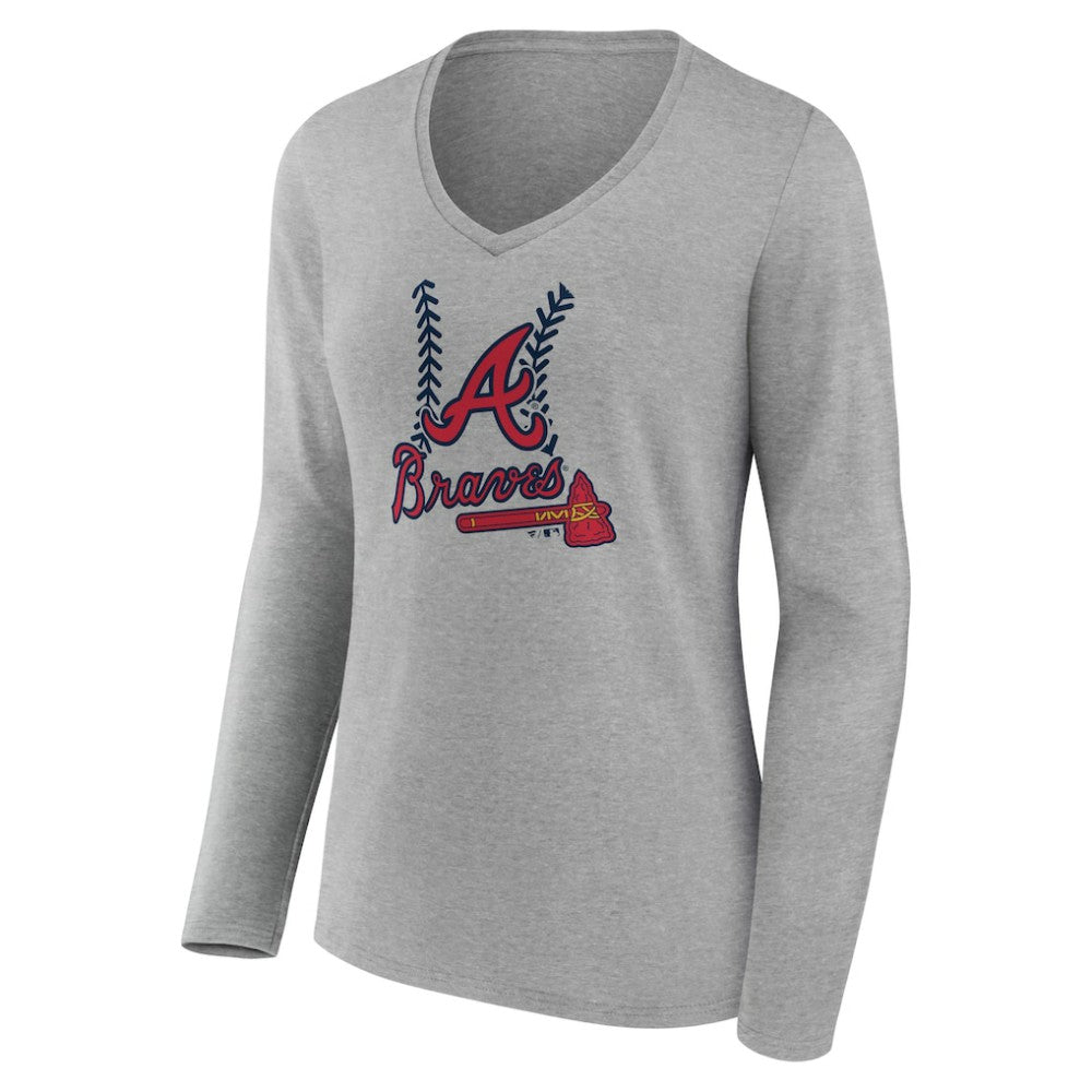MLB Atlanta Braves Women's Personalized Name & Number Fastball Long Sleeve V-Neck T-Shirt