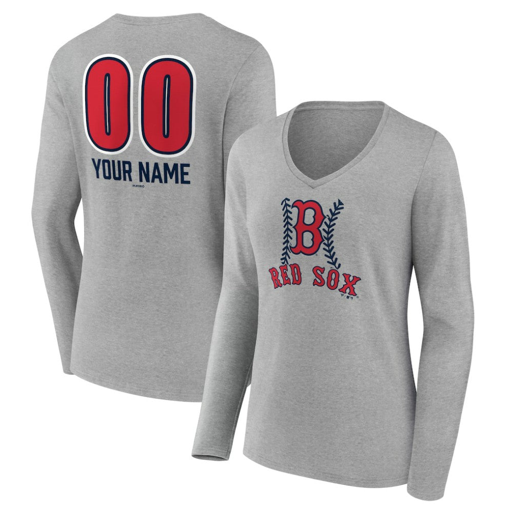 MLB Boston Red Sox Women's Personalized Name & Number Fastball Long Sleeve V-Neck T-Shirt