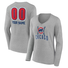 MLB Chicago Cubs Women's Personalized Name & Number Fastball Long Sleeve V-Neck T-Shirt