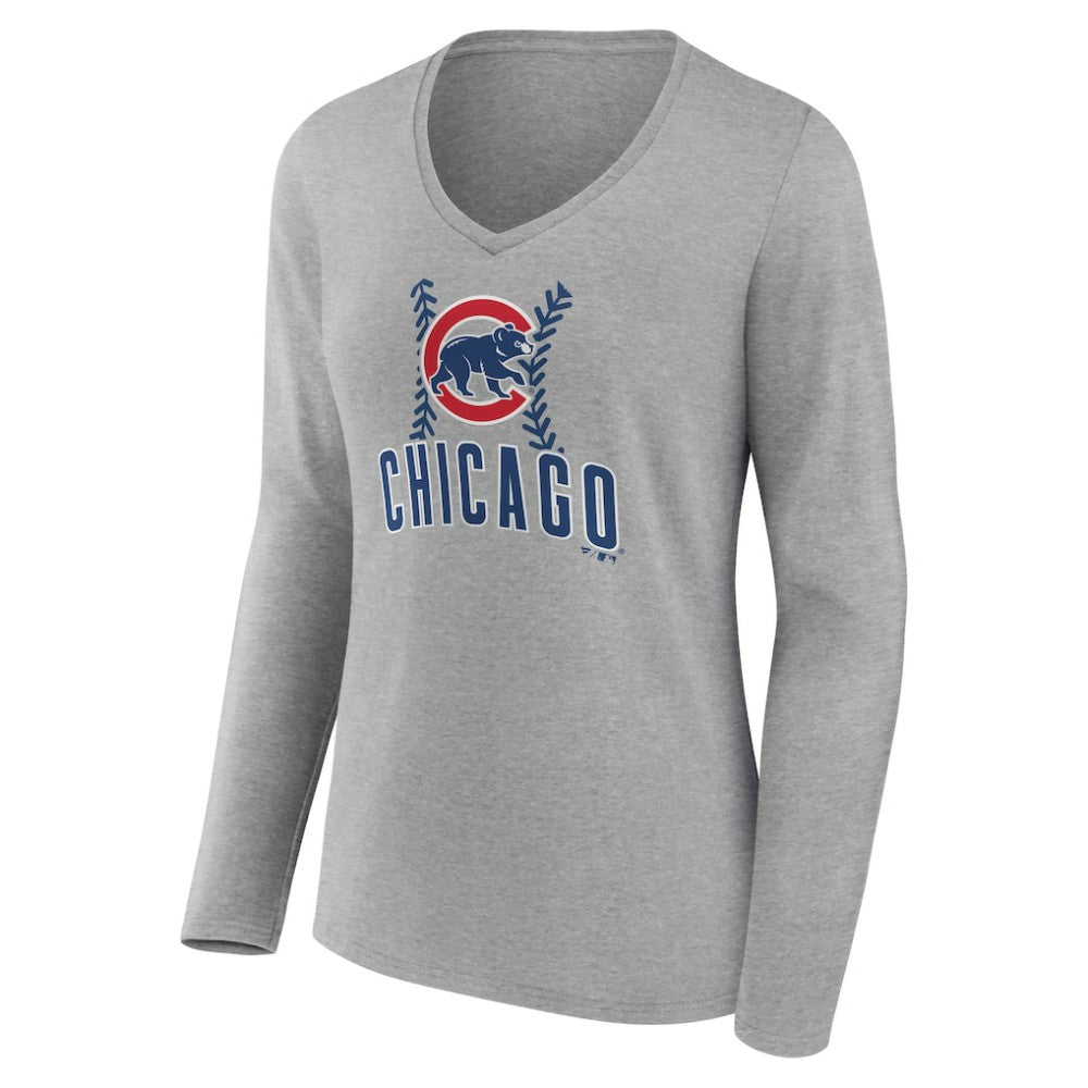 MLB Chicago Cubs Women's Personalized Name & Number Fastball Long Sleeve V-Neck T-Shirt