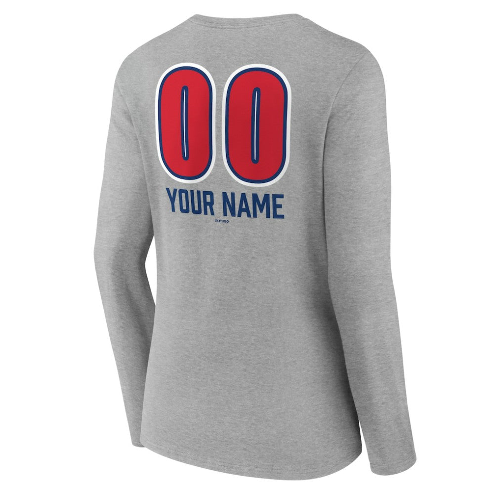 MLB Chicago Cubs Women's Personalized Name & Number Fastball Long Sleeve V-Neck T-Shirt
