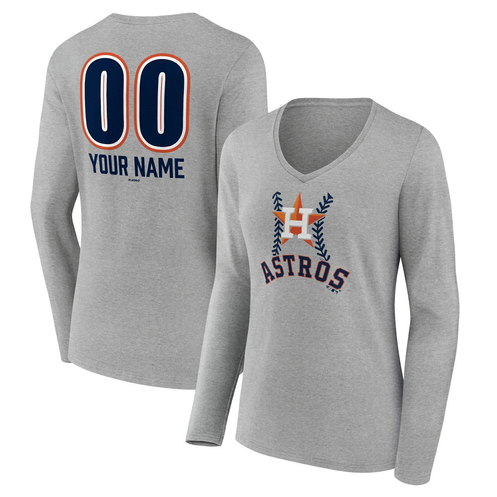 MLB Houston Astros Women's Personalized Name & Number Fastball Long Sleeve V-Neck T-Shirt