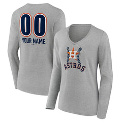 MLB Houston Astros Women's Personalized Name & Number Fastball Long Sleeve V-Neck T-Shirt