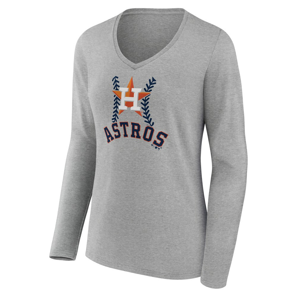MLB Houston Astros Women's Personalized Name & Number Fastball Long Sleeve V-Neck T-Shirt