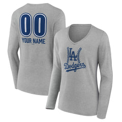 MLB Los Angeles Dodgers Women's Personalized Name & Number Fastball Long Sleeve V-Neck T-Shirt