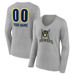 MLB Milwaukee Brewers Women's Personalized Name & Number Fastball Long Sleeve V-Neck T-Shirt