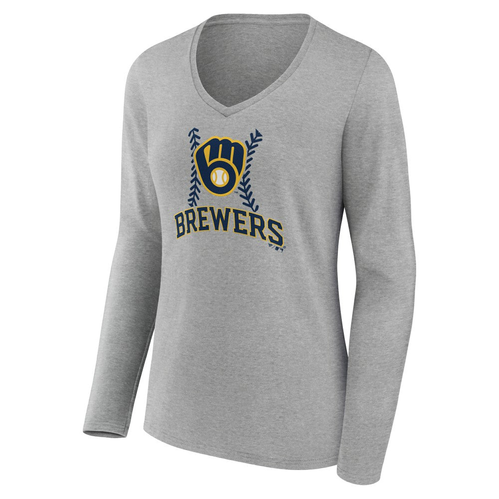 MLB Milwaukee Brewers Women's Personalized Name & Number Fastball Long Sleeve V-Neck T-Shirt