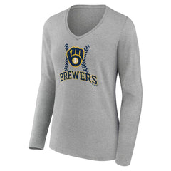 MLB Milwaukee Brewers Women's Personalized Name & Number Fastball Long Sleeve V-Neck T-Shirt