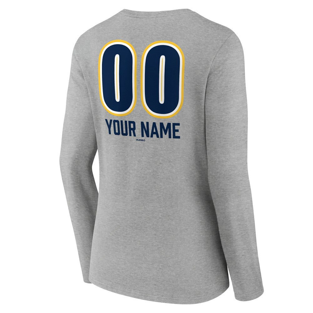 MLB Milwaukee Brewers Women's Personalized Name & Number Fastball Long Sleeve V-Neck T-Shirt