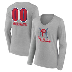 MLB Philadelphia Phillies Women's Personalized Name & Number Fastball Long Sleeve V-Neck T-Shirt
