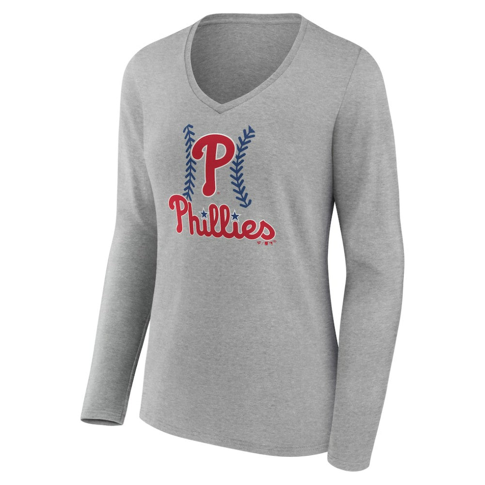MLB Philadelphia Phillies Women's Personalized Name & Number Fastball Long Sleeve V-Neck T-Shirt