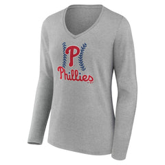 MLB Philadelphia Phillies Women's Personalized Name & Number Fastball Long Sleeve V-Neck T-Shirt