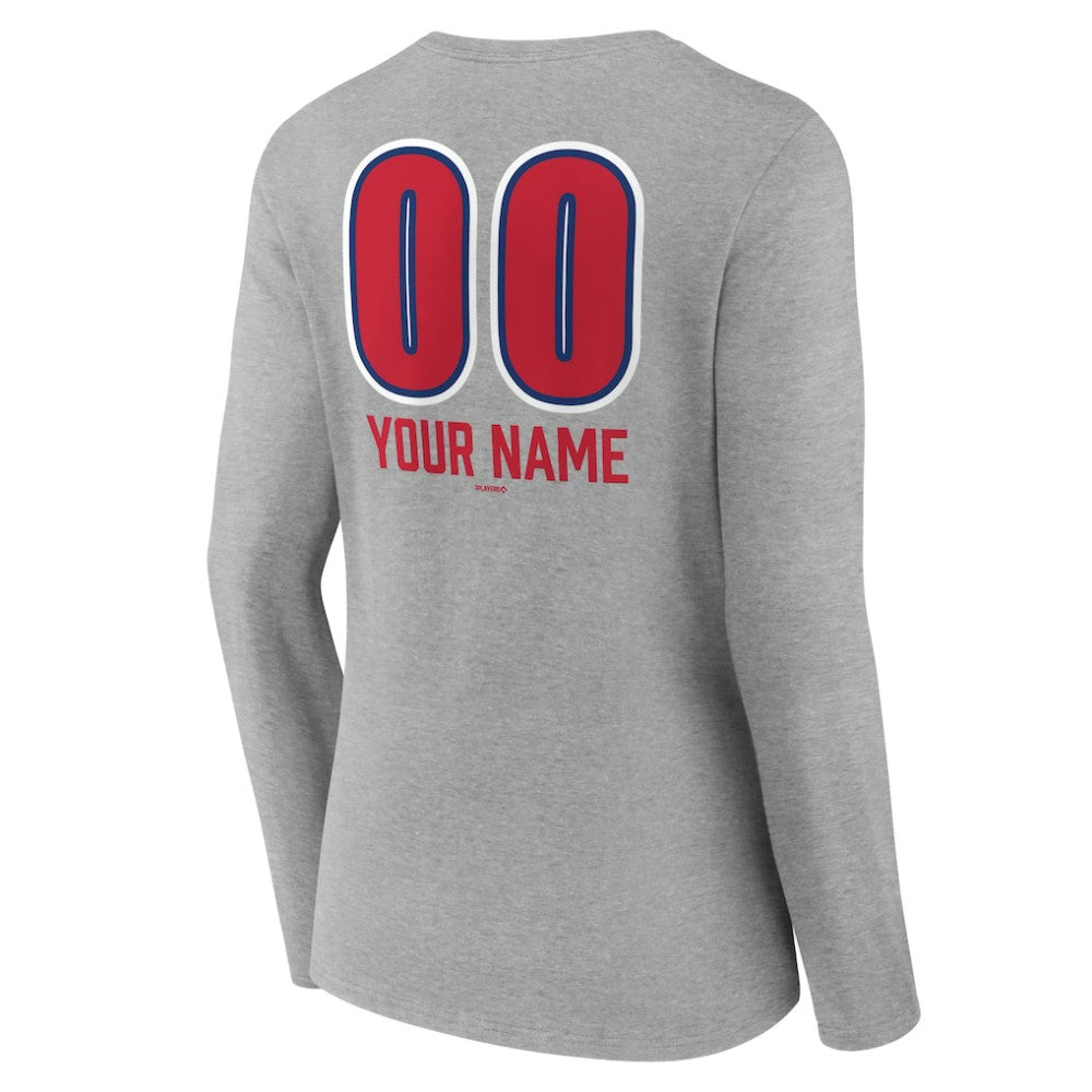 MLB Philadelphia Phillies Women's Personalized Name & Number Fastball Long Sleeve V-Neck T-Shirt