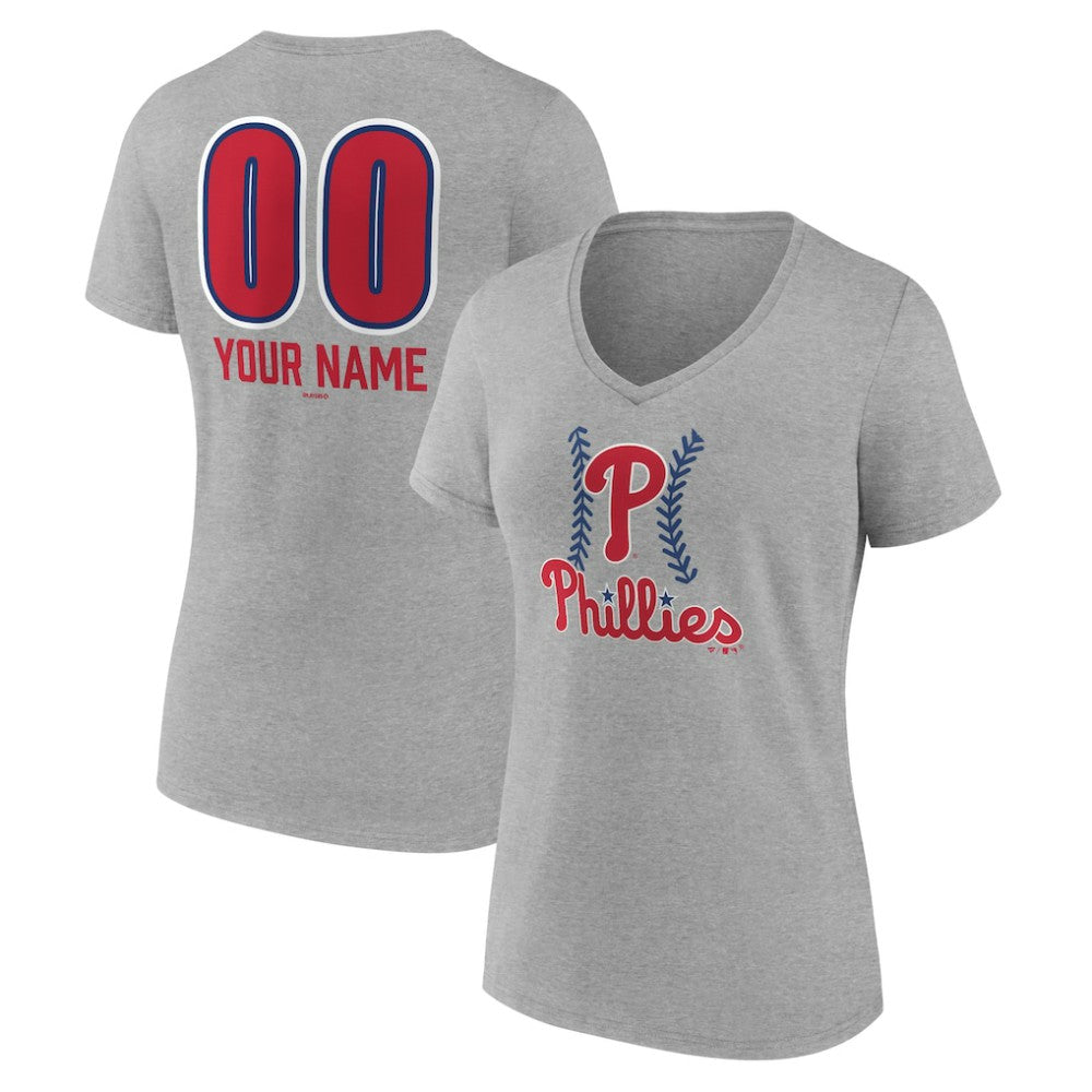MLB Philadelphia Phillies Women's Personalized Name & Number Fastball V-Neck T-Shirt